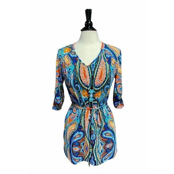 East 5th Multi Pasley Quarter Sleeve Tunic Top Size Medium - Picture 1 of 6